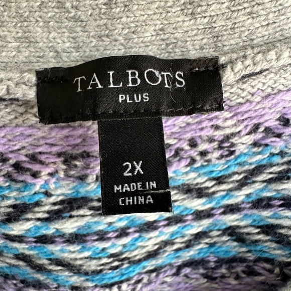Talbots Fair Aisle Cardigan Sweater Size 2X Purple Gray Black Soft Cozy Warm - Picture 3 of 6